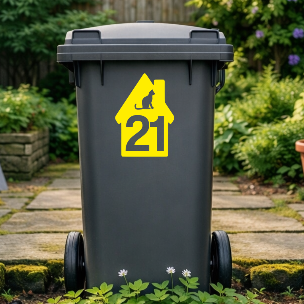 Cat High House Shaped Wheelie Bin Number Stickers