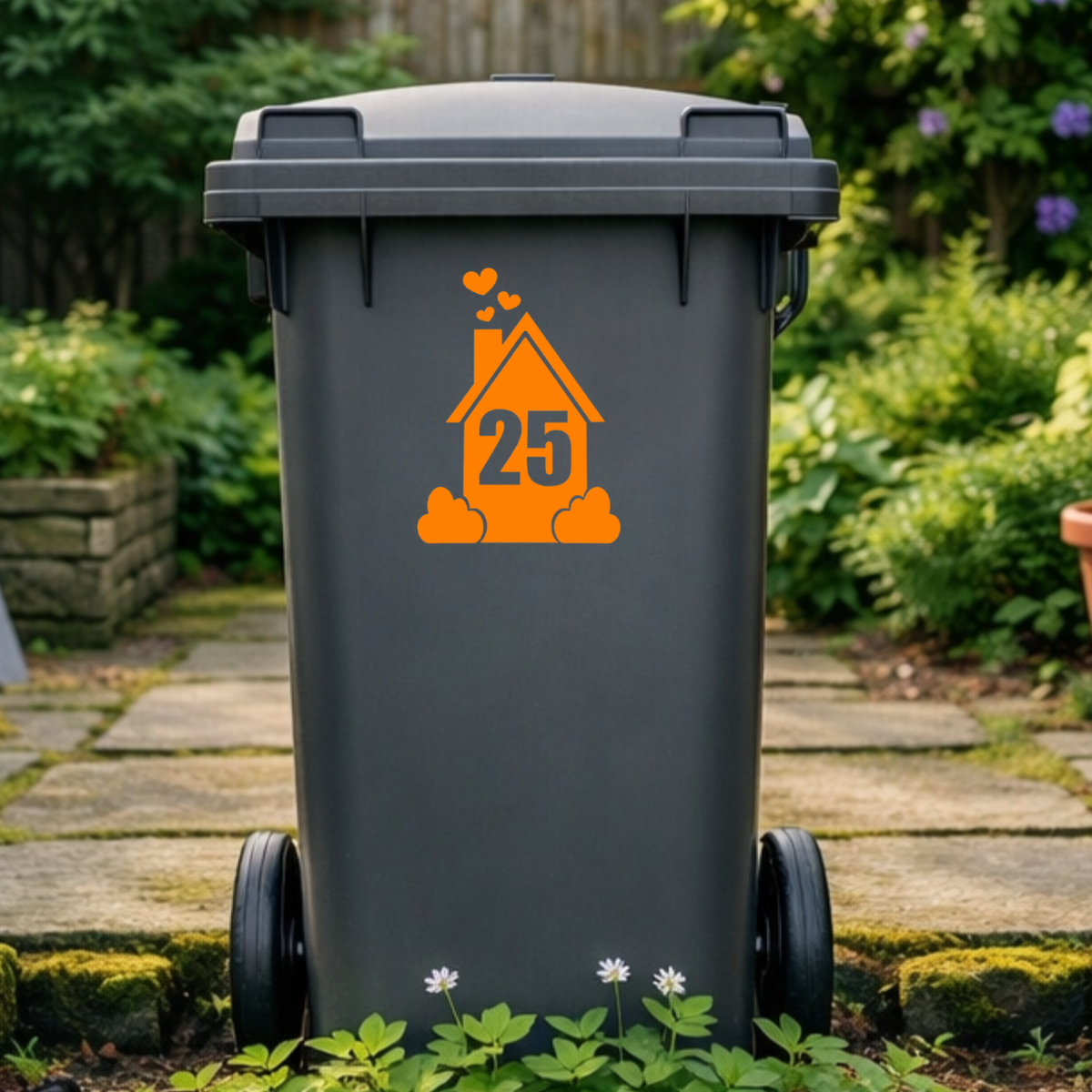 Smokey Hearts House Shaped Wheelie Bin Number Stickers