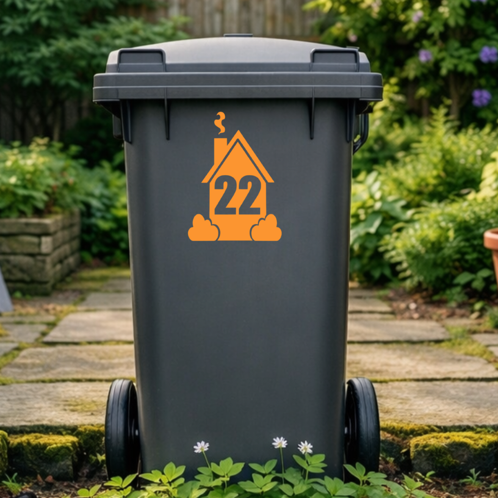 Smokey House Shaped Wheelie Bin Number Stickers