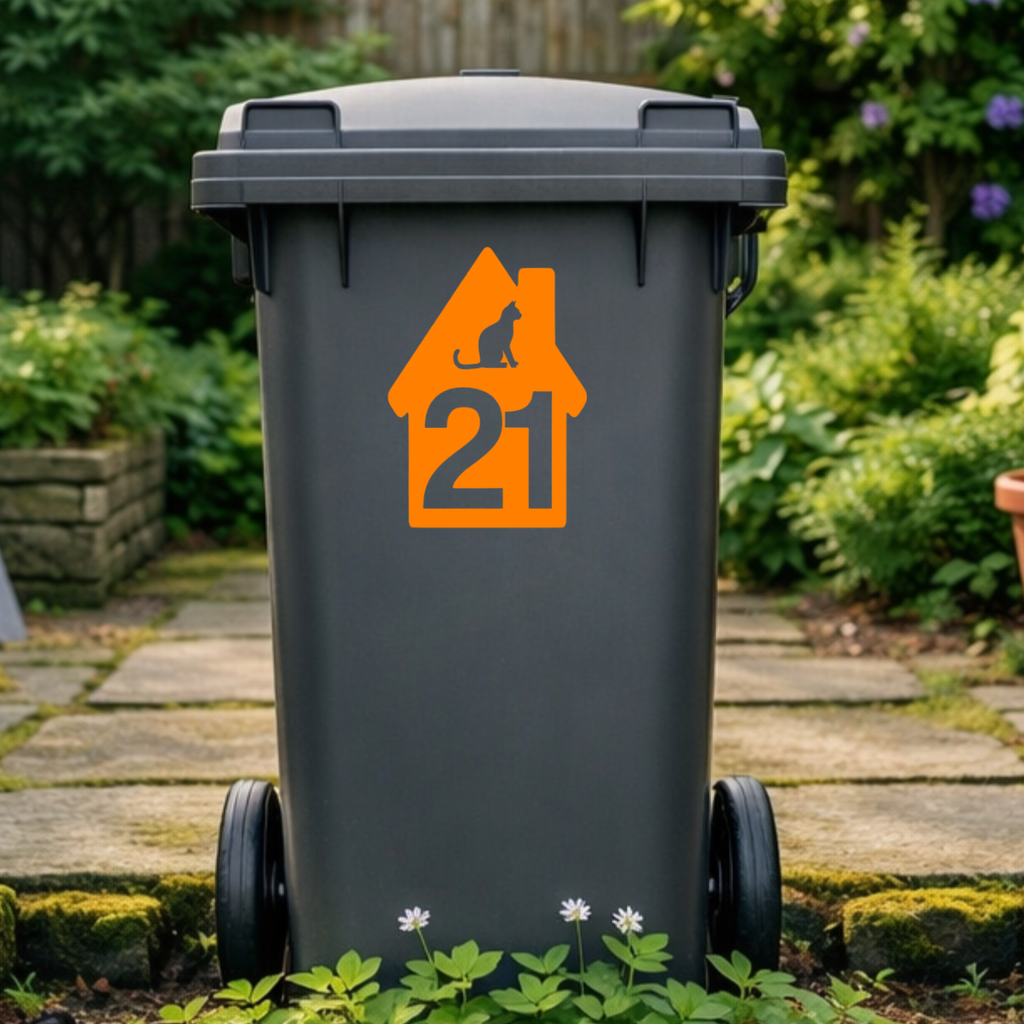 Cat High House Shaped Wheelie Bin Number Stickers