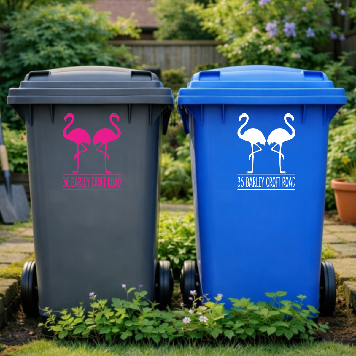 Flamingo Pair Wheelie Bin Address Stickers