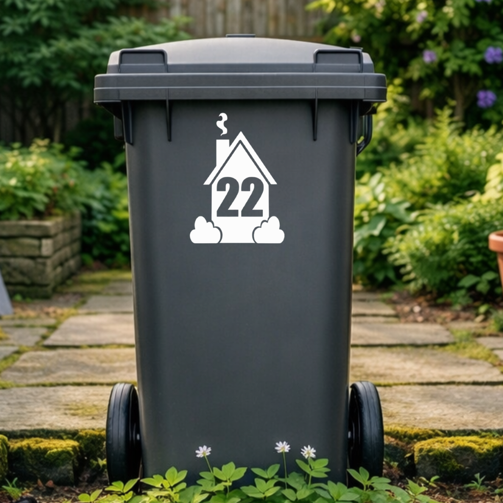 Smokey House Shaped Wheelie Bin Number Stickers