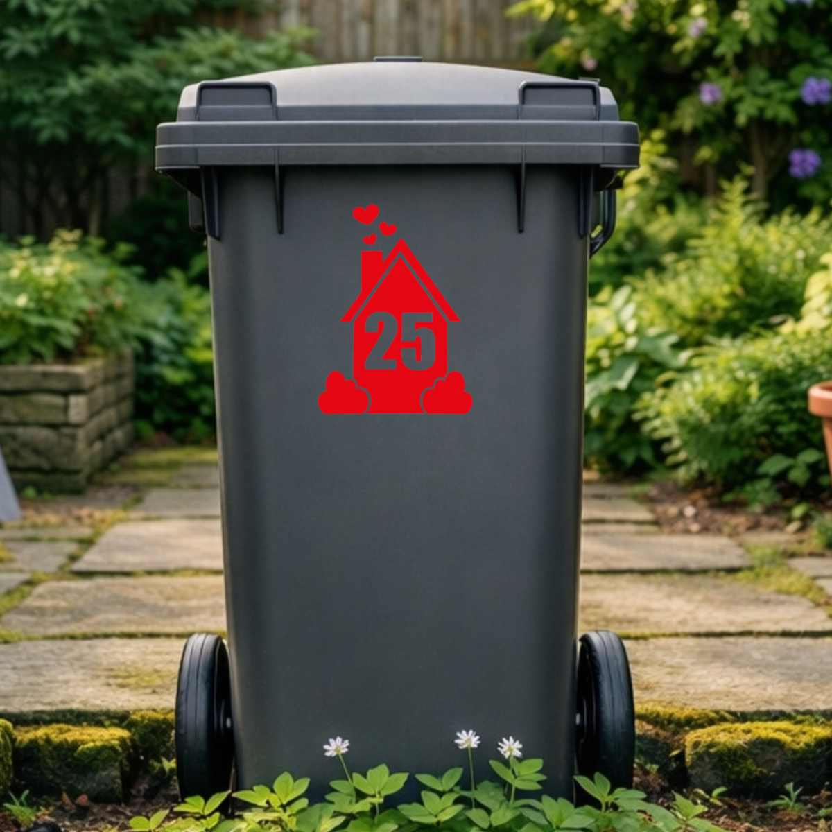 Smokey Hearts House Shaped Wheelie Bin Number Stickers