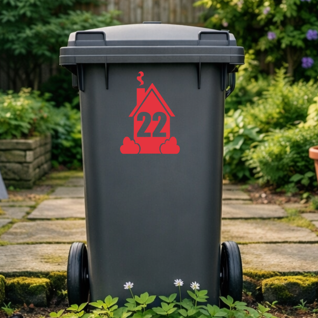 Smokey House Shaped Wheelie Bin Number Stickers