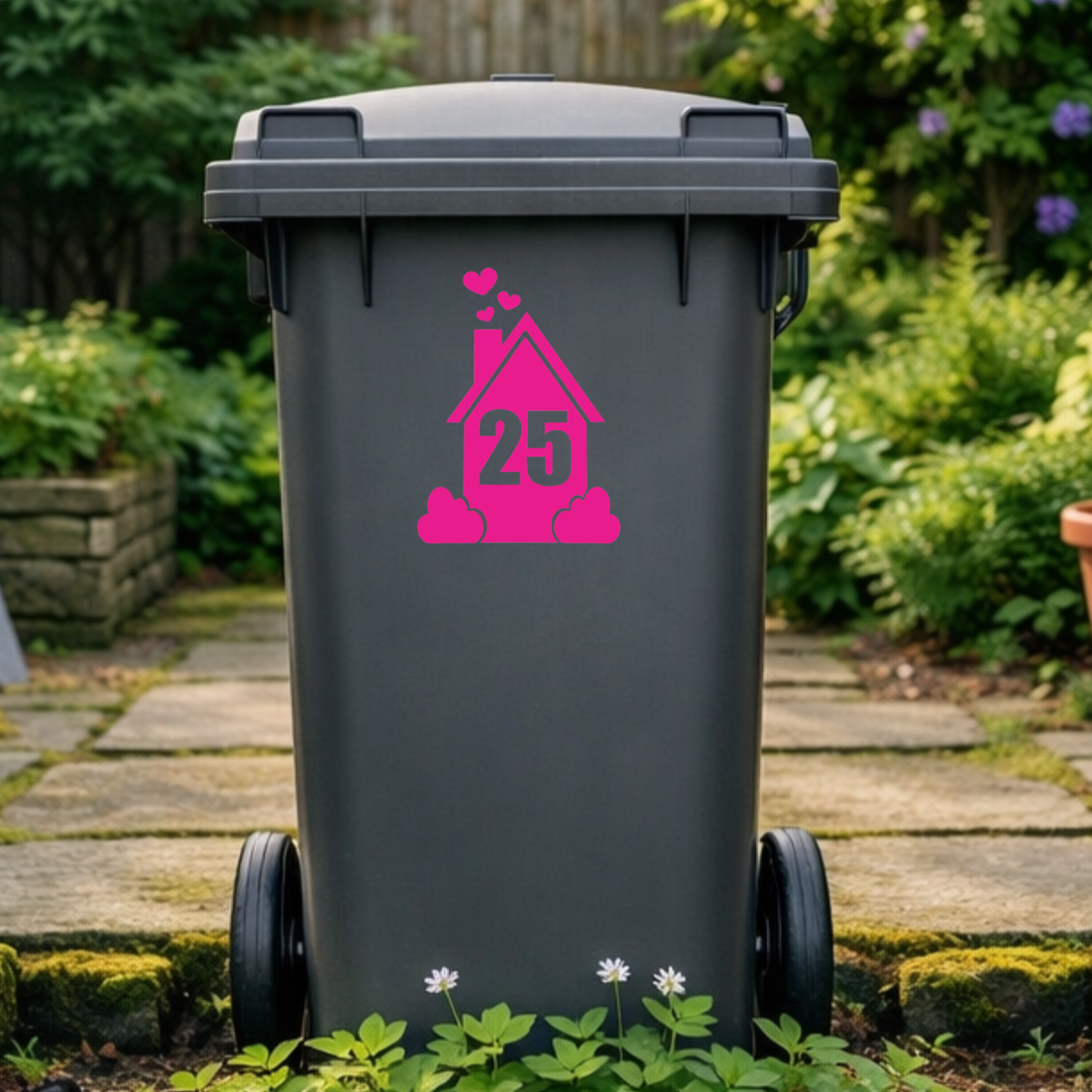 Smokey Hearts House Shaped Wheelie Bin Number Stickers
