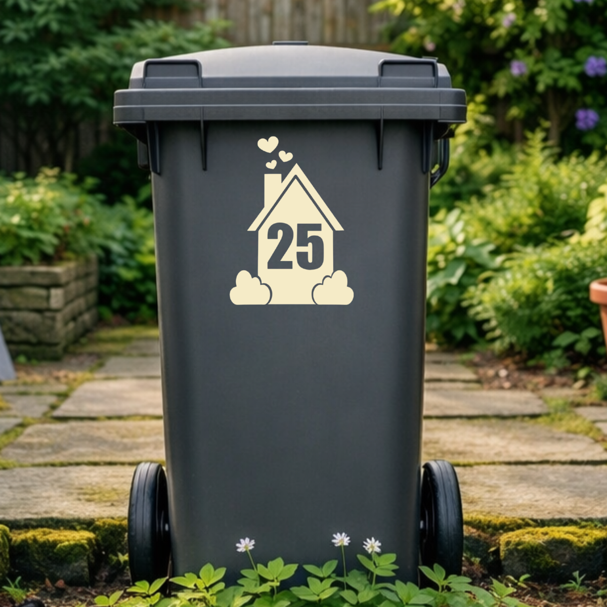 Smokey Hearts House Shaped Wheelie Bin Number Stickers