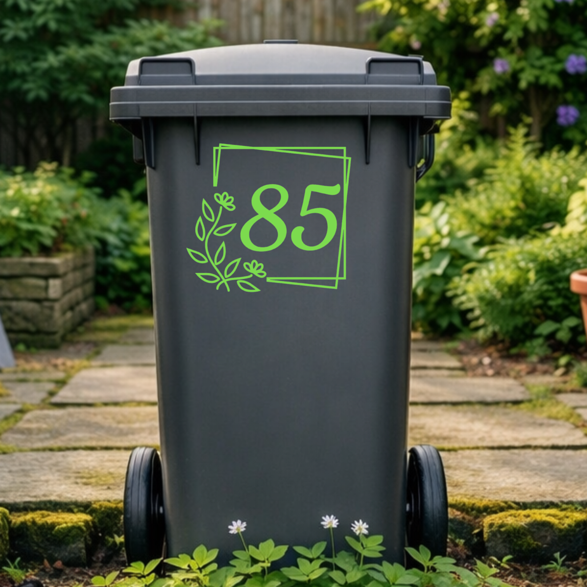 Square Floral Border Wheelie Bin Number Stickers