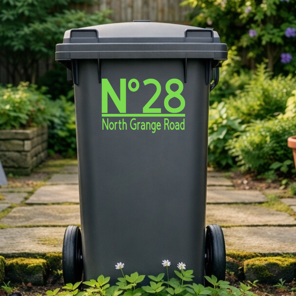 Stylish Top Line Border Wheelie Bin Number Address Stickers