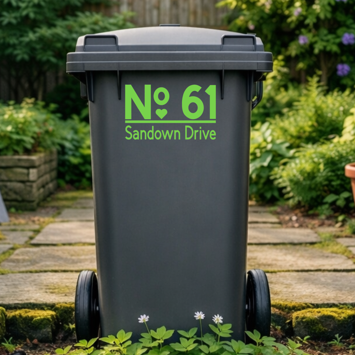 Heart Top Line Border Wheelie Bin Number Address Stickers