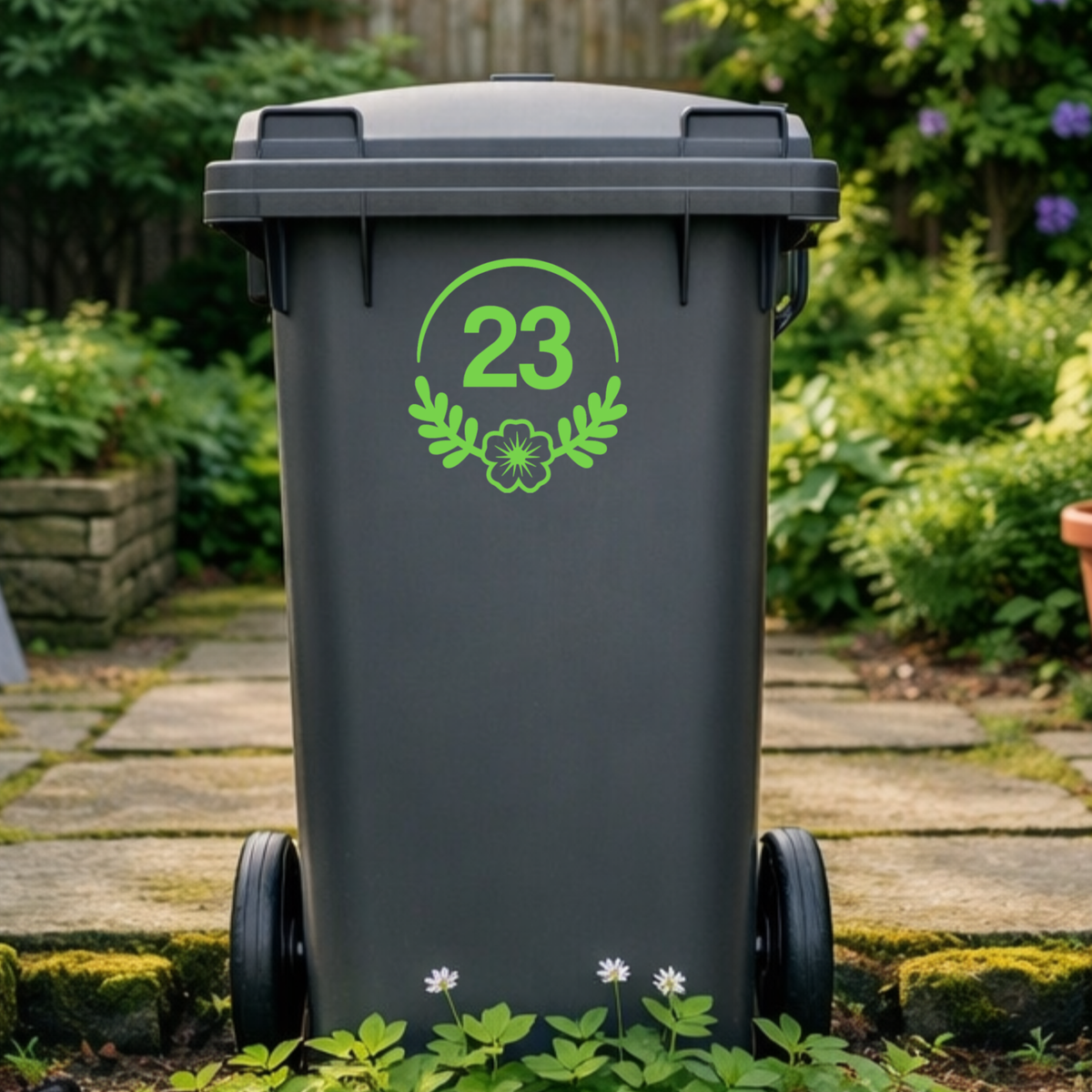 Floral Wreath Flower Border Wheelie Bin Number Stickers