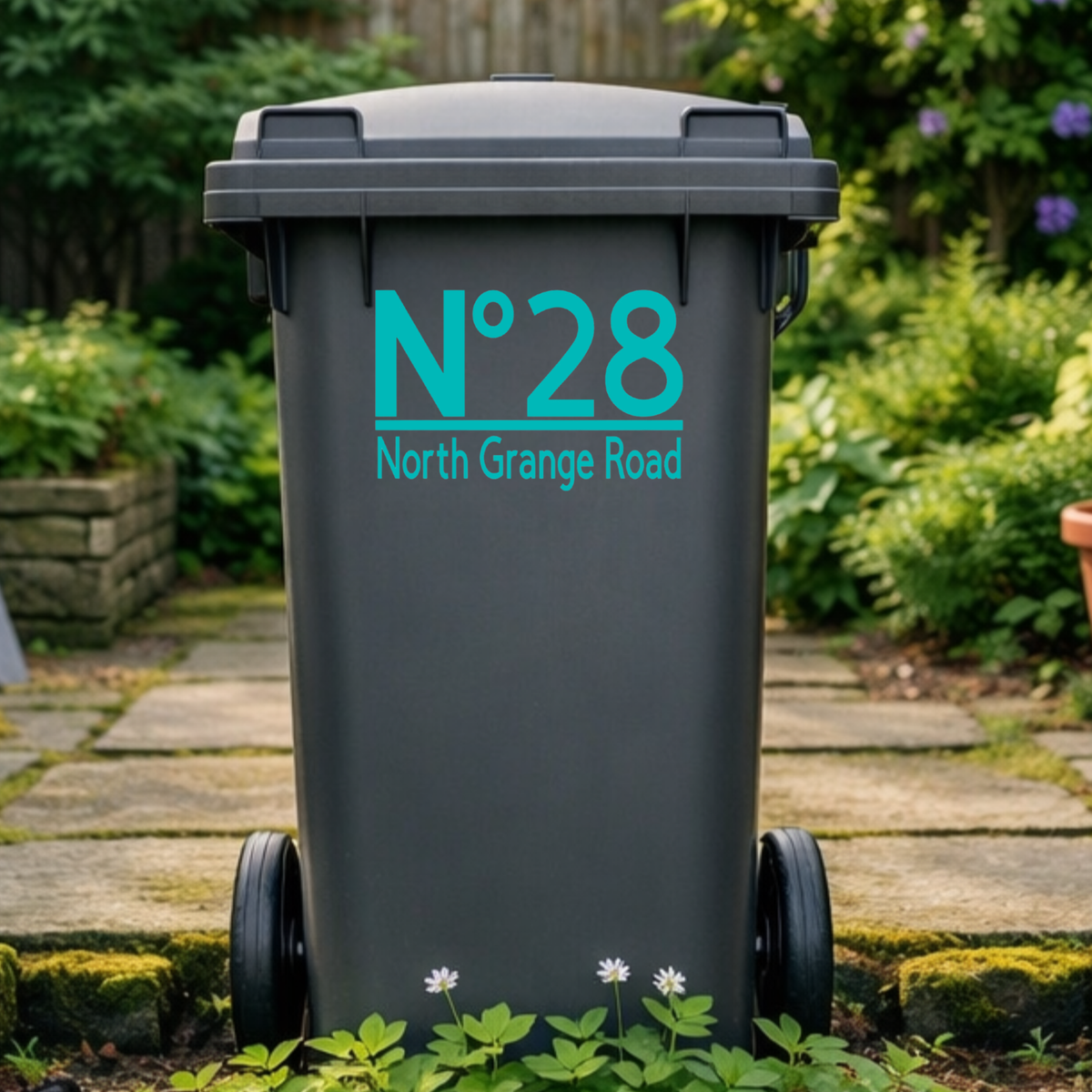 Stylish Top Line Border Wheelie Bin Number Address Stickers