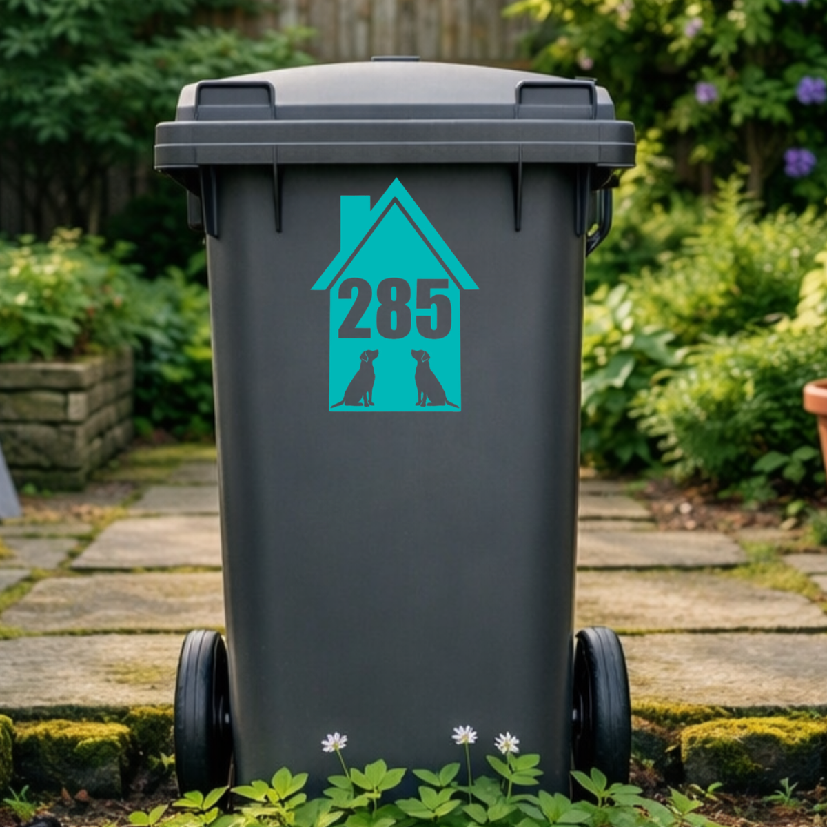 Double Dog House Shaped Wheelie Bin Number Stickers