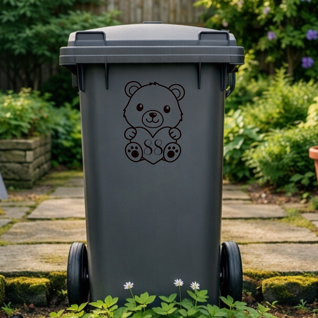 Bear Heart Wheelie Bin Number Stickers