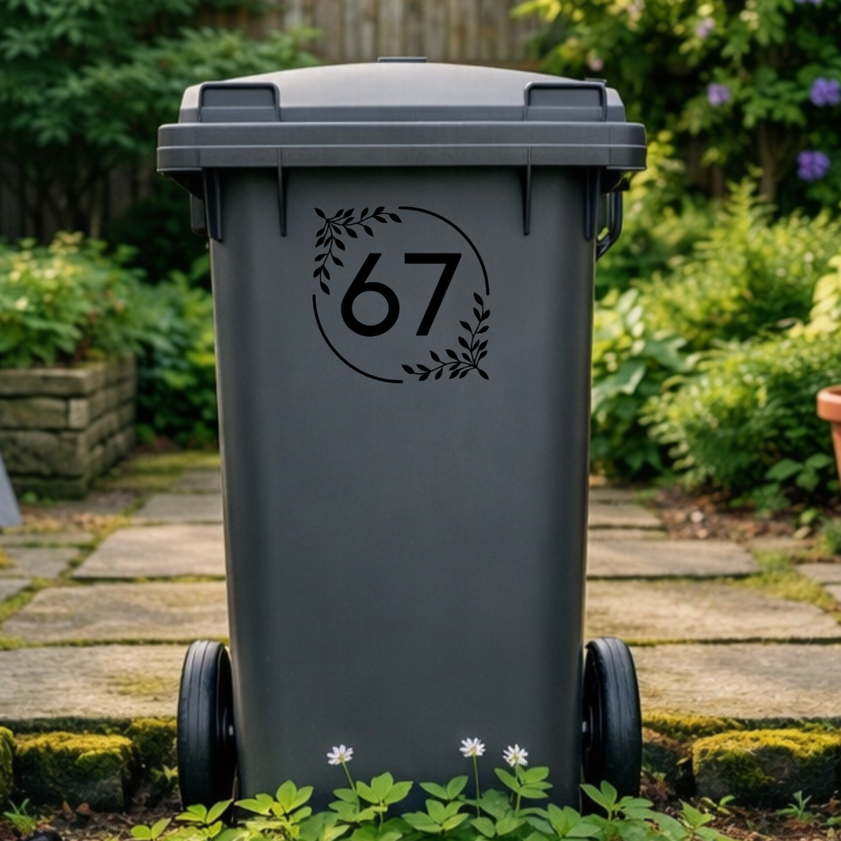 Double Floral Leaves Wheelie Bin Number Stickers