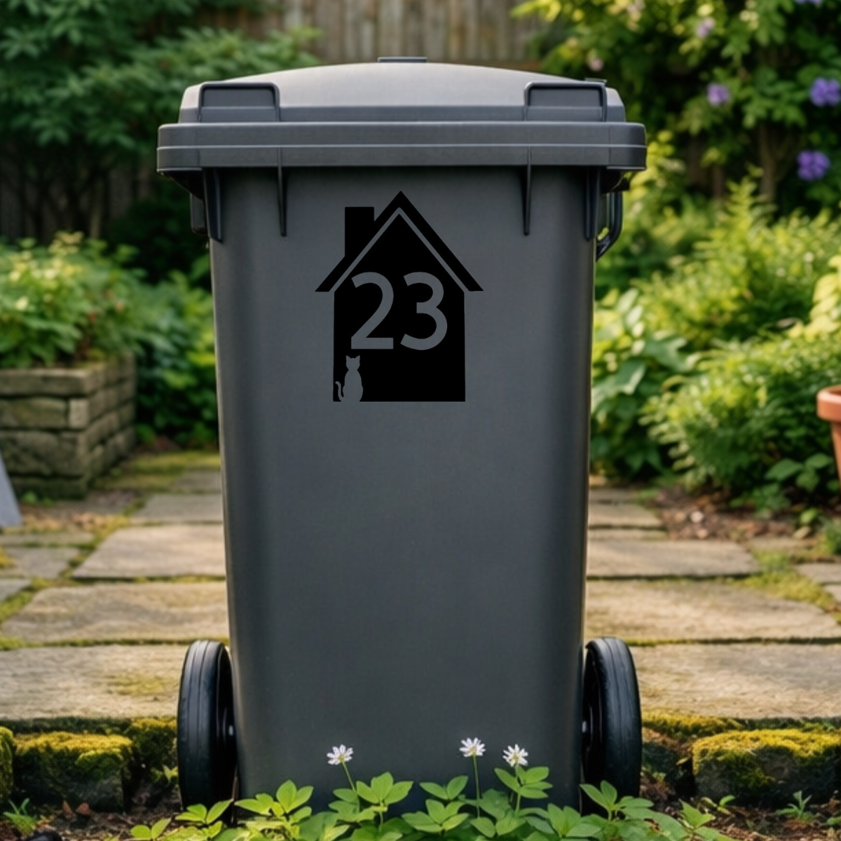 Corner Cat House Shaped Wheelie Bin Number Stickers