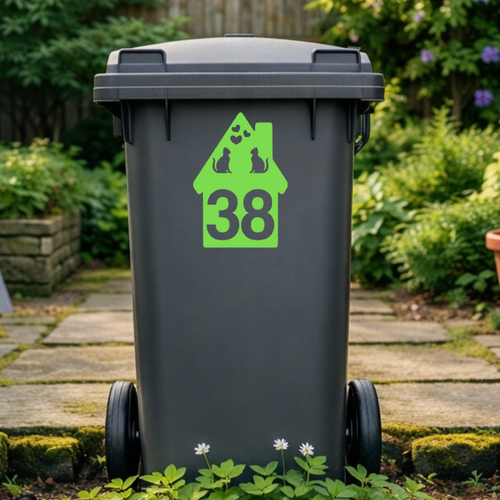 Cat Heart House Shaped Wheelie Bin Number Stickers