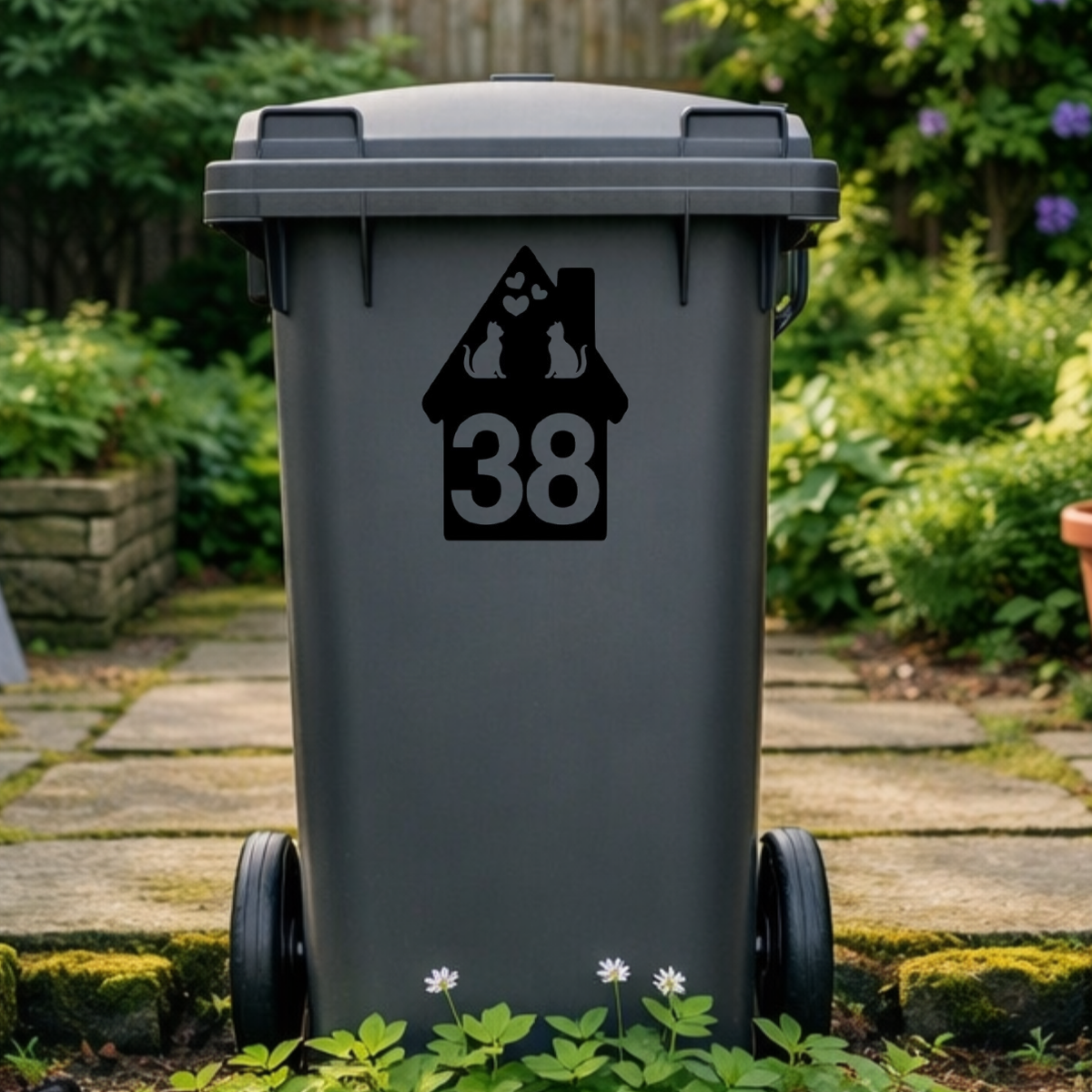 Cat Heart House Shaped Wheelie Bin Number Stickers