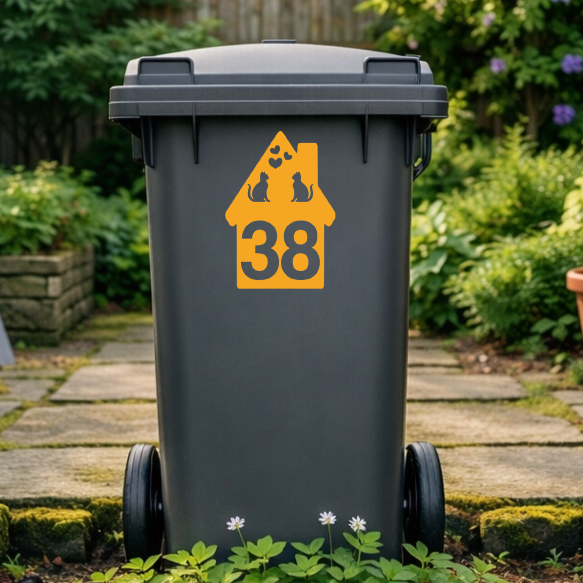 Cat Heart House Shaped Wheelie Bin Number Stickers