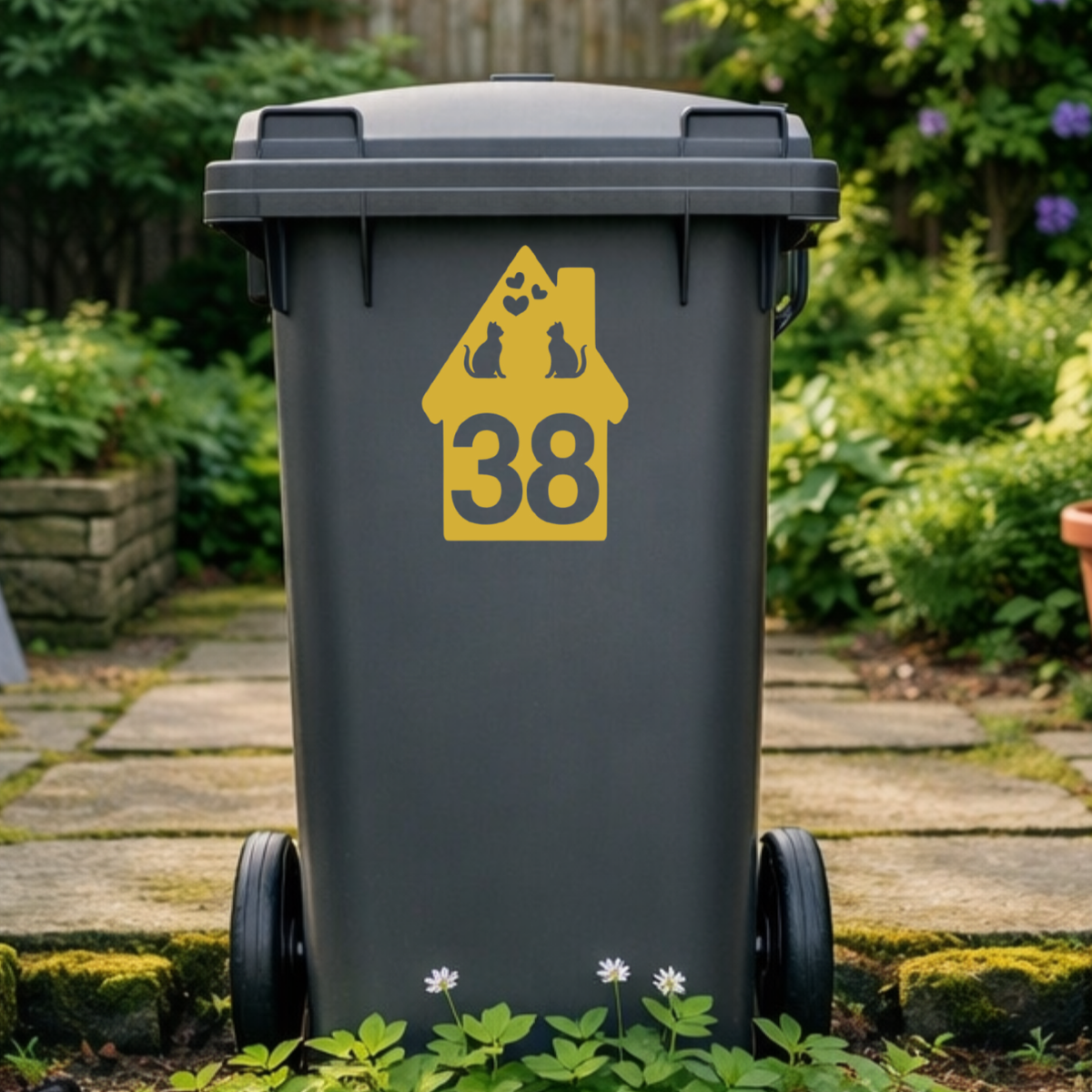 Cat Heart House Shaped Wheelie Bin Number Stickers