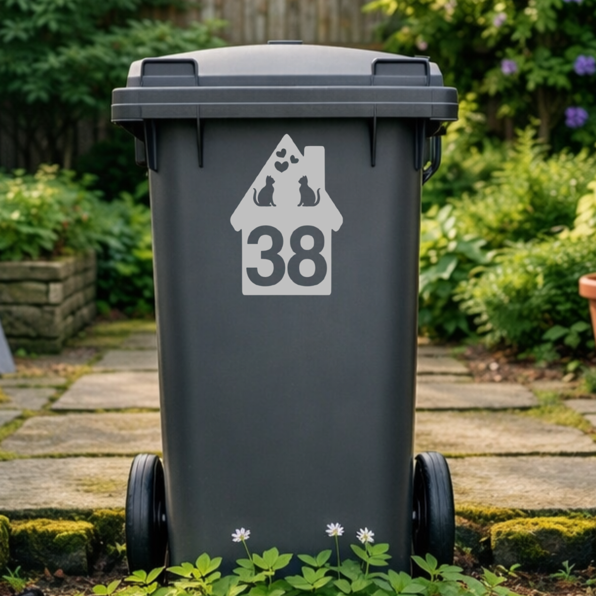 Cat Heart House Shaped Wheelie Bin Number Stickers