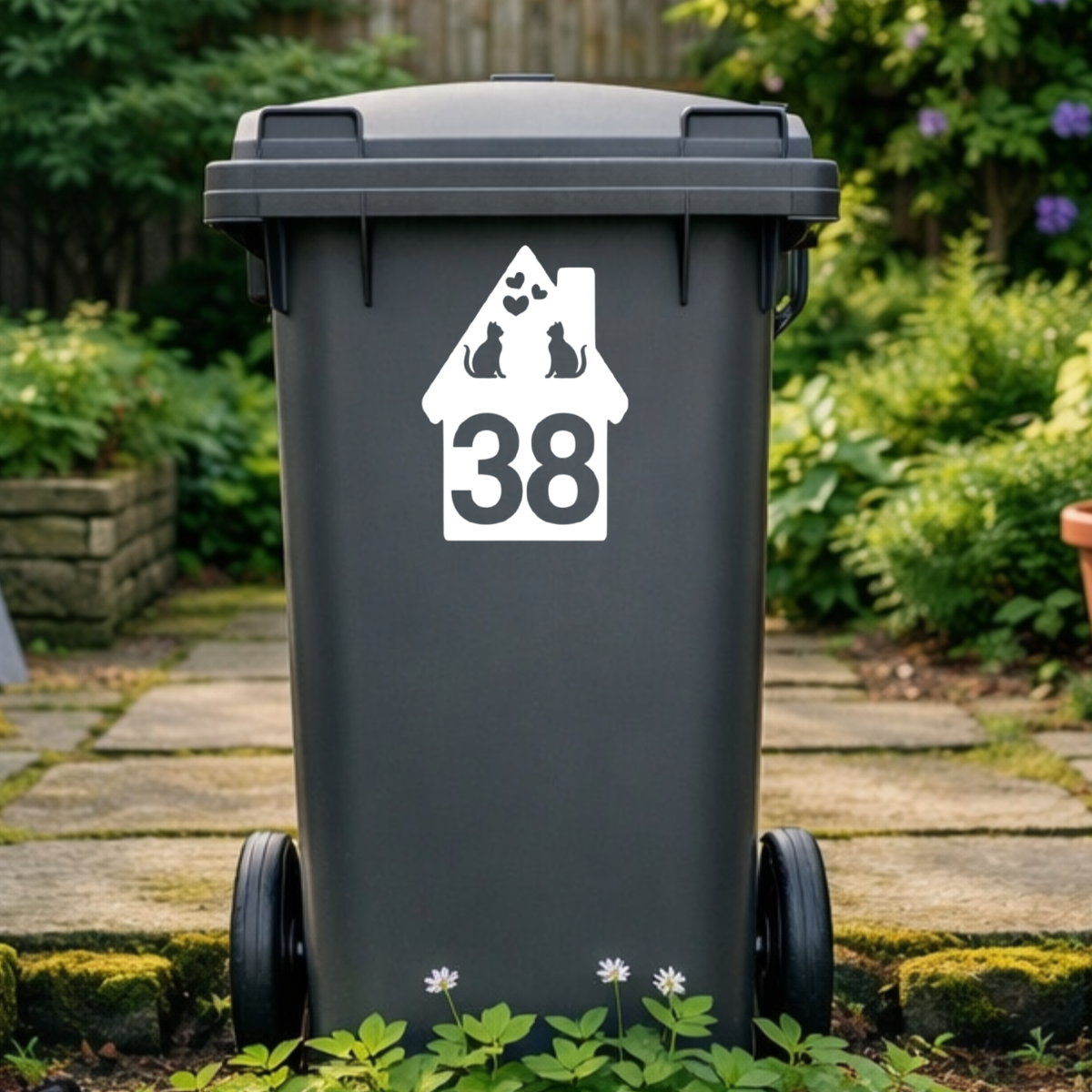 Cat Heart House Shaped Wheelie Bin Number Stickers