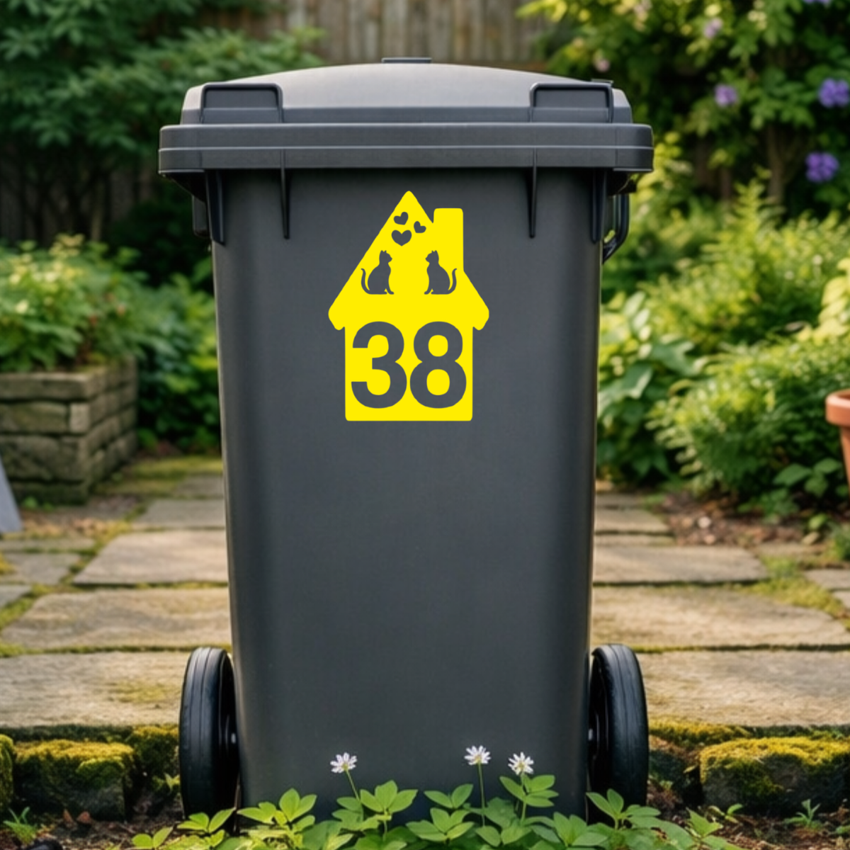 Cat Heart House Shaped Wheelie Bin Number Stickers
