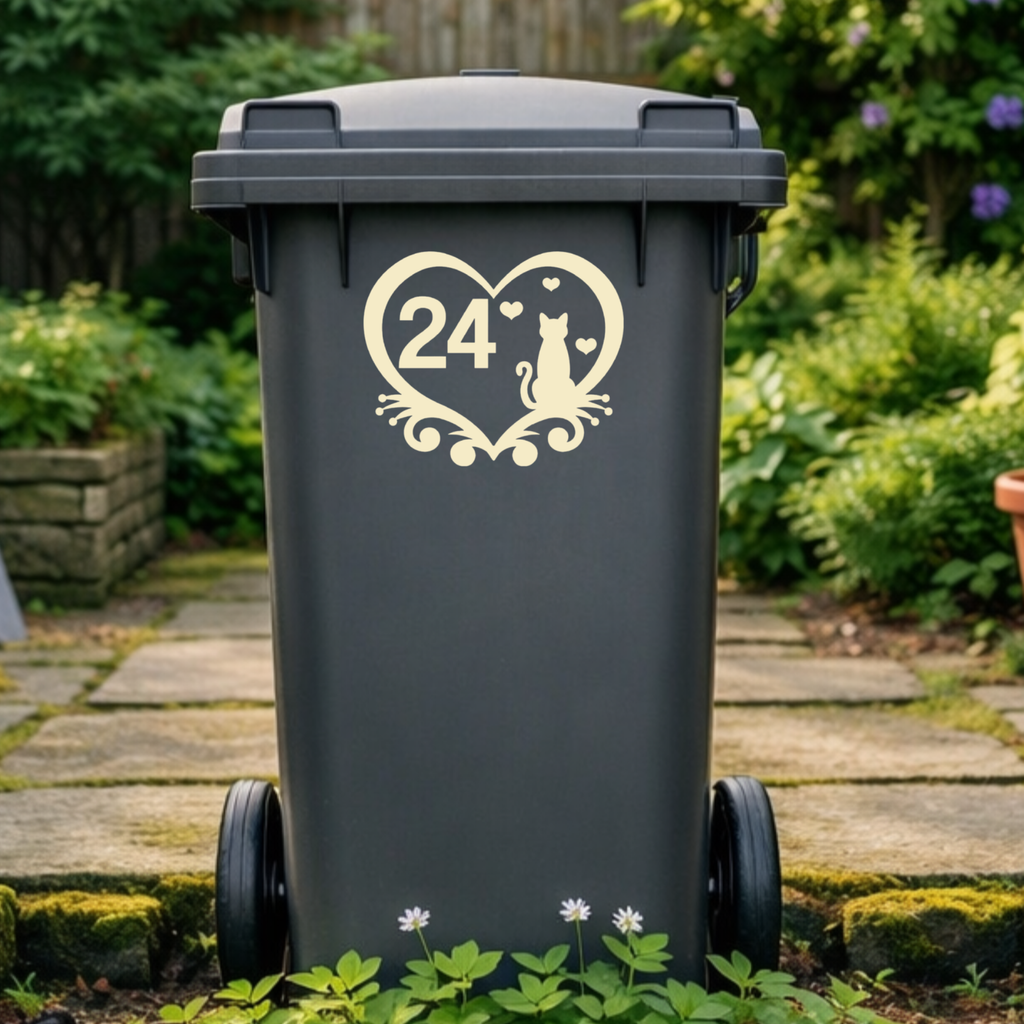 Cat Heart Wheelie Bin Number Stickers
