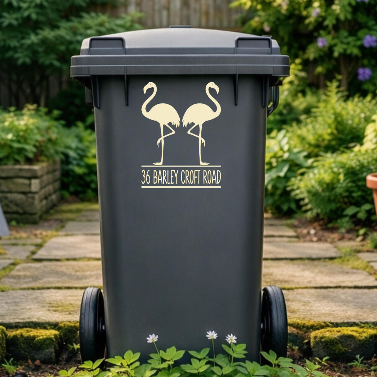 Flamingo Pair Wheelie Bin Address Stickers