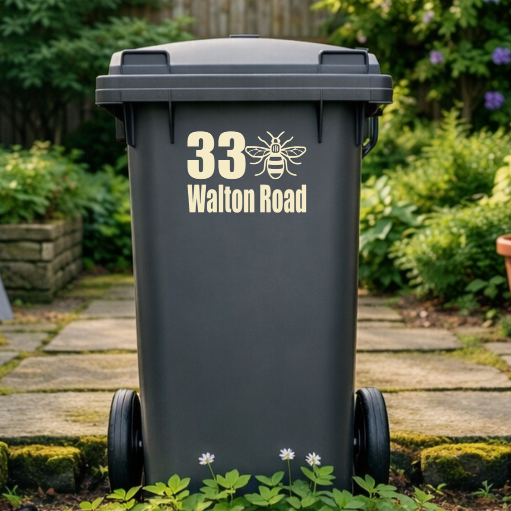 Manchester Bee Border Wheelie Bin Address Stickers