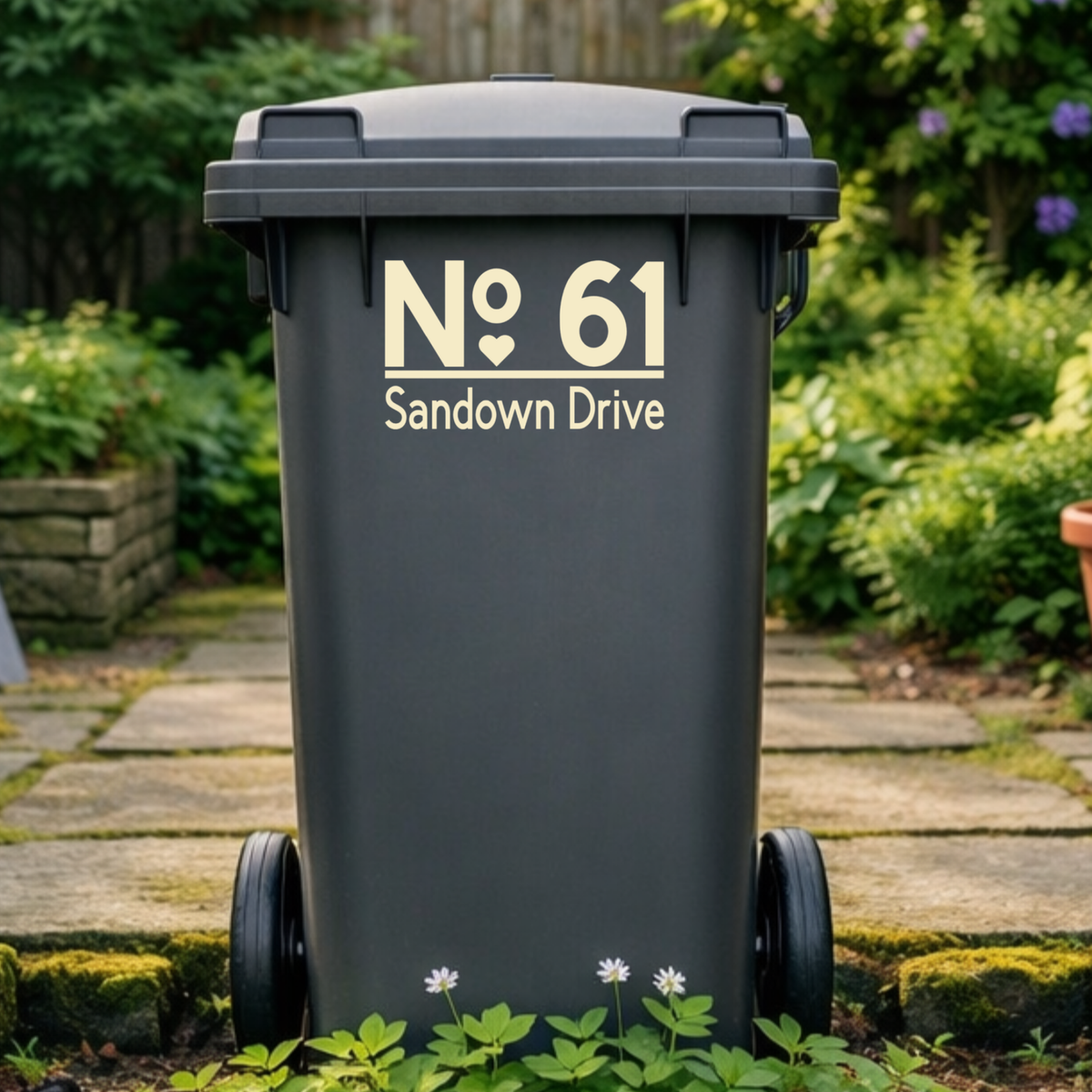 Heart Top Line Border Wheelie Bin Number Address Stickers