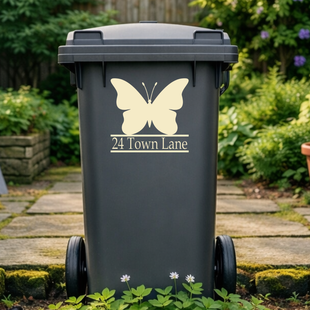 Butterfly Border Line Wheelie Bin Address Stickers