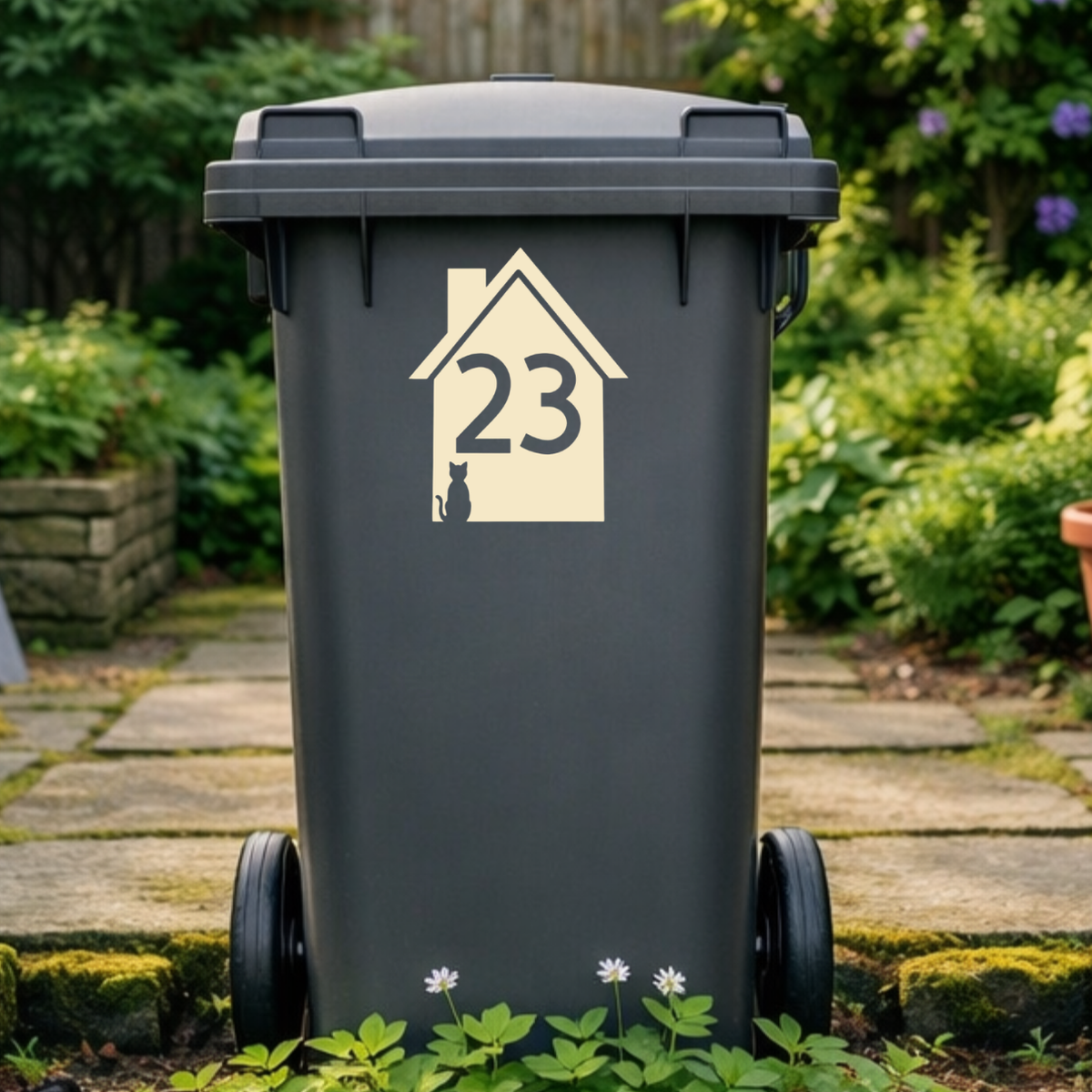 Corner Cat House Shaped Wheelie Bin Number Stickers