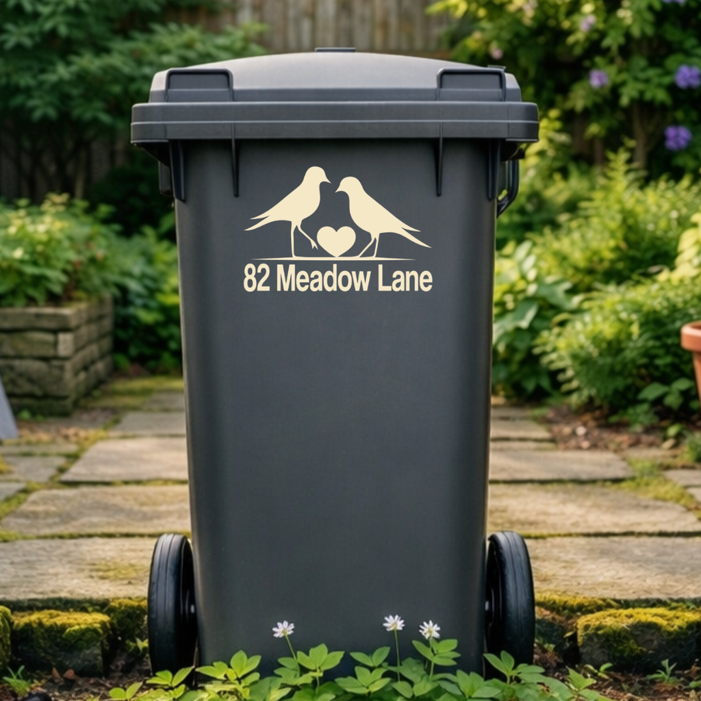 Birdie Heart Wheelie Bin Address Stickers
