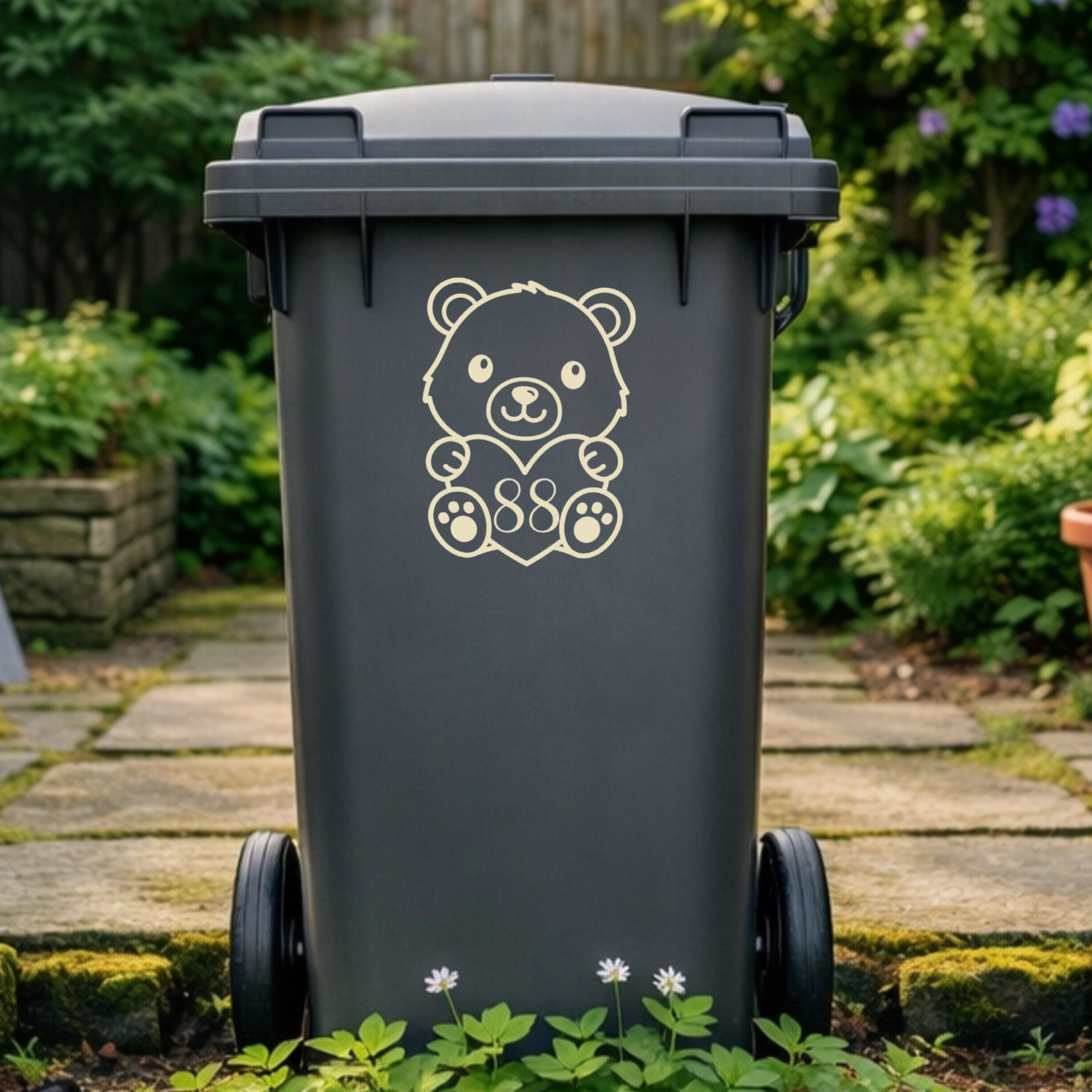 Bear Heart Wheelie Bin Number Stickers