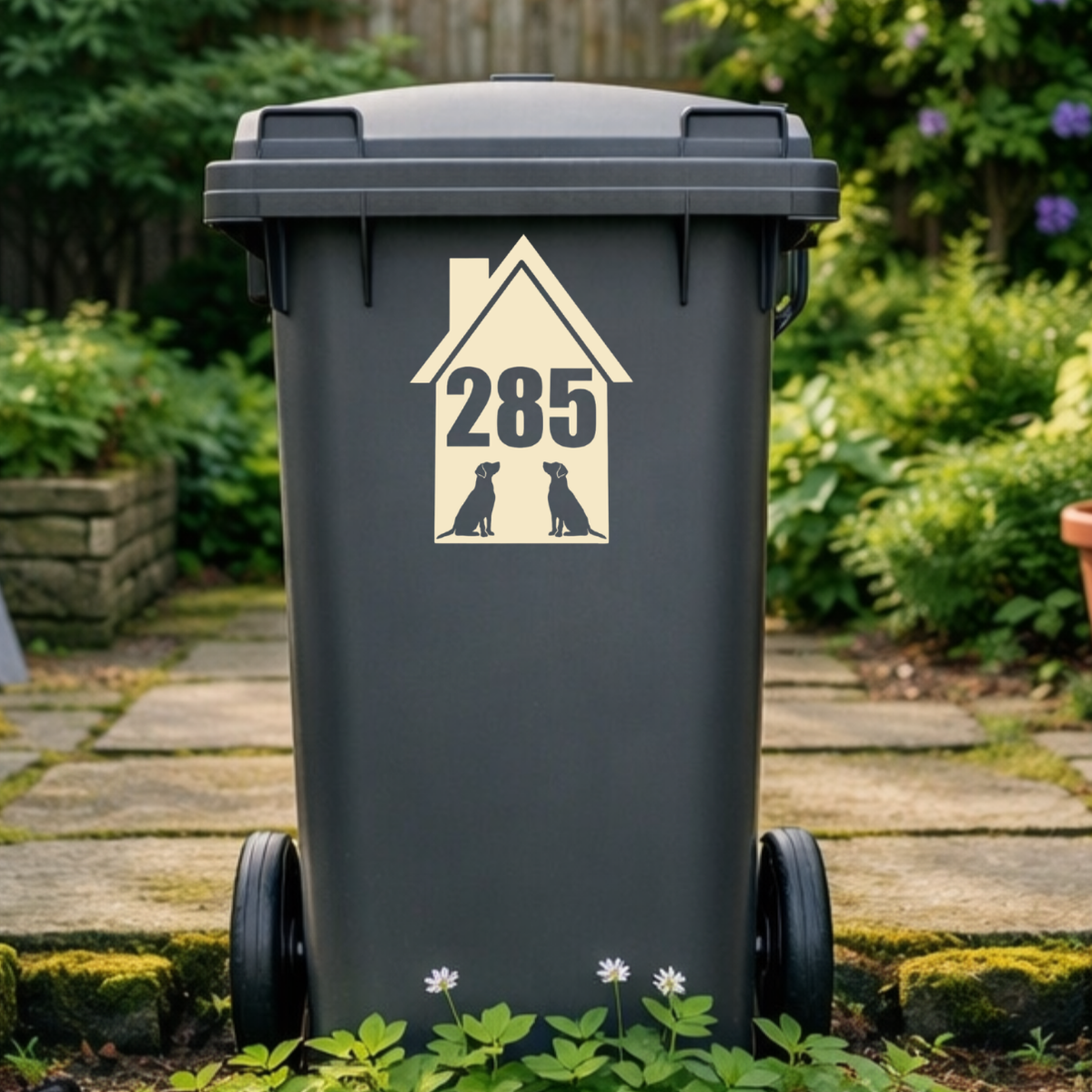 Double Dog House Shaped Wheelie Bin Number Stickers