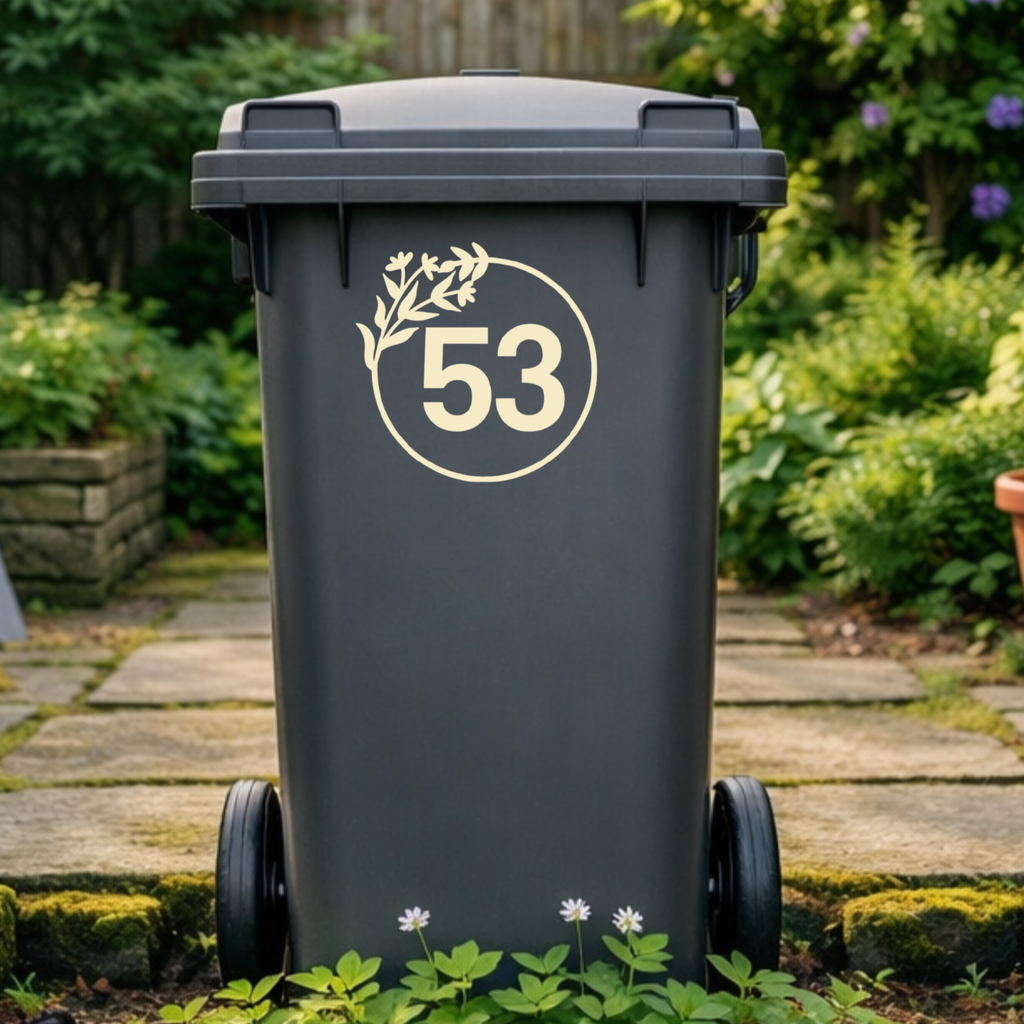 Floral Wreath Leaves Wheelie Bin Number Stickers