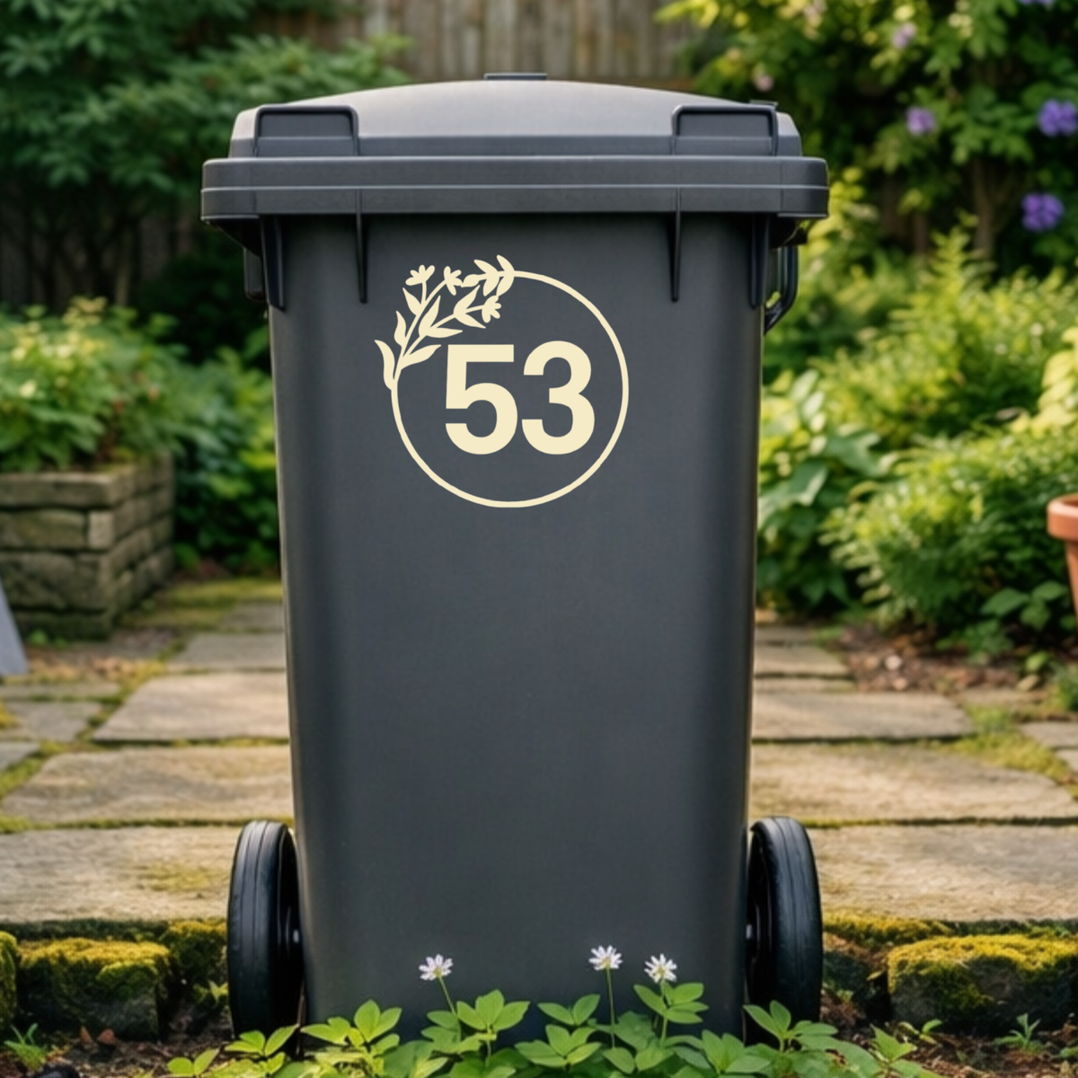 Floral Wreath Leaves Wheelie Bin Number Stickers