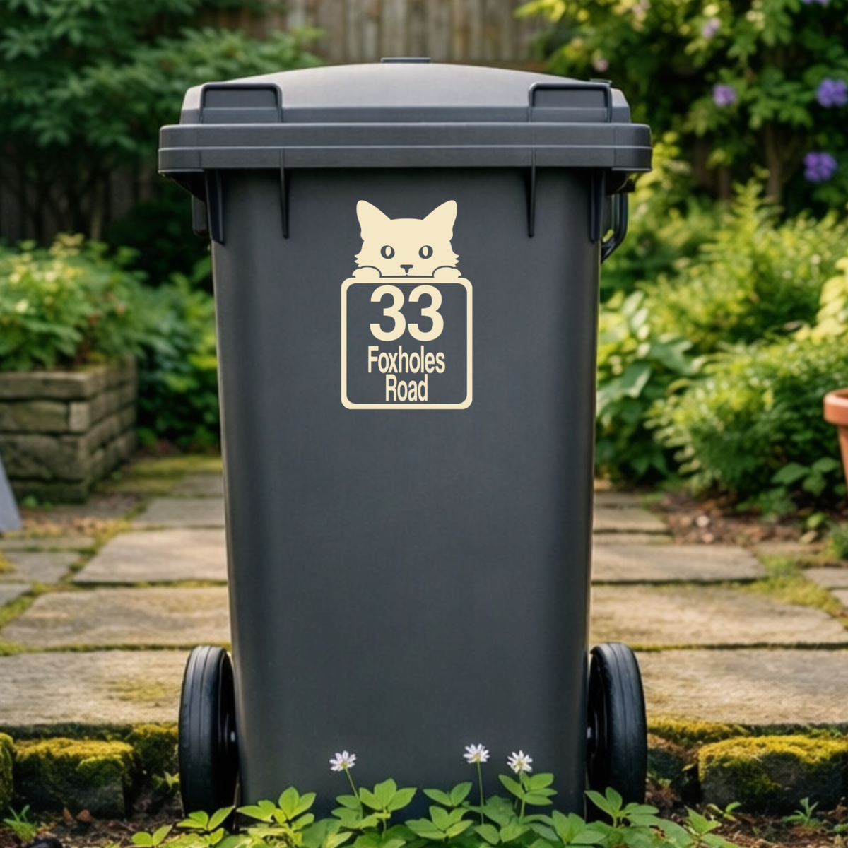 Peeking Cat Wheelie Bin Address Stickers