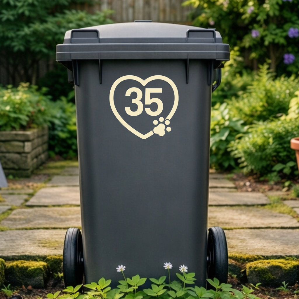 Dog Heart Paw Wheelie Bin Number Stickers