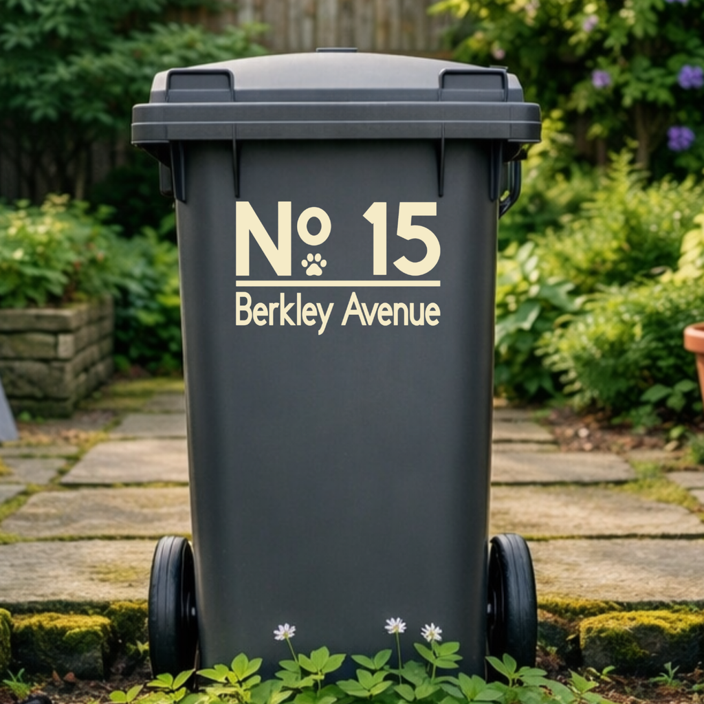 Paw Top Line Border Wheelie Bin Number Address Stickers