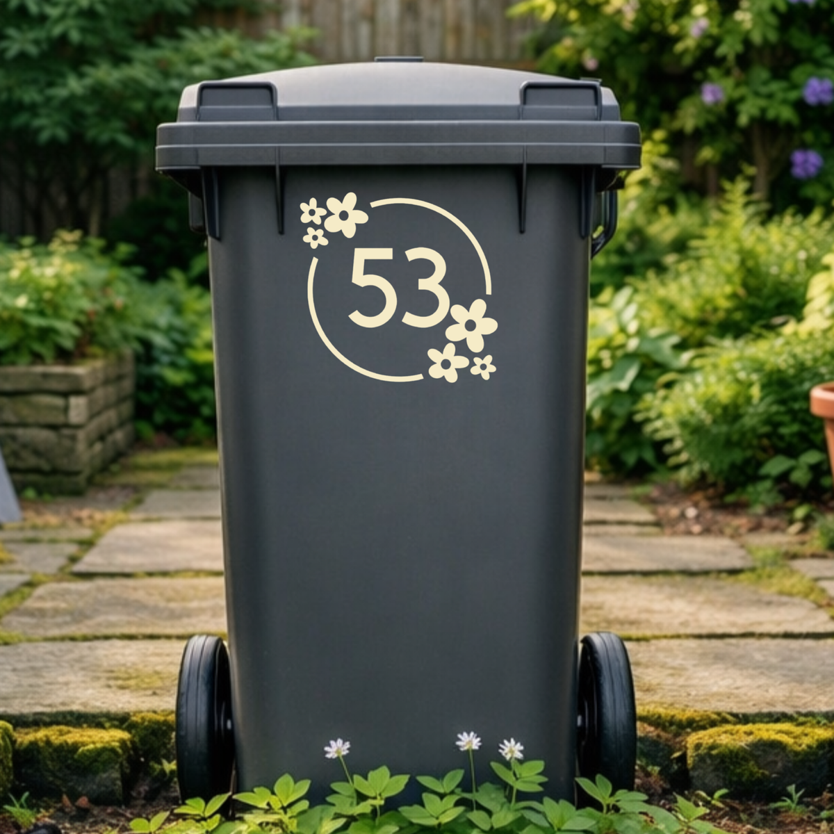 Flower Power Wreath Leaves Wheelie Bin Number Stickers