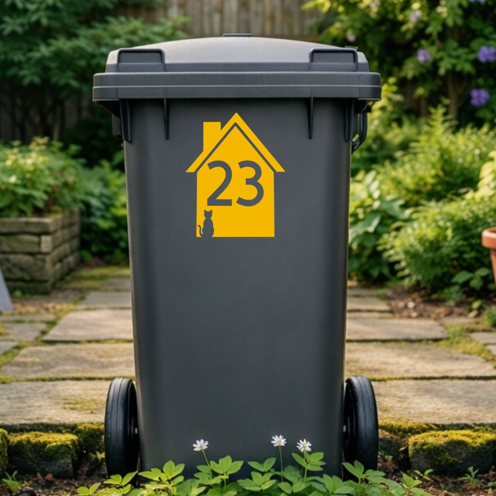 Corner Cat House Shaped Wheelie Bin Number Stickers