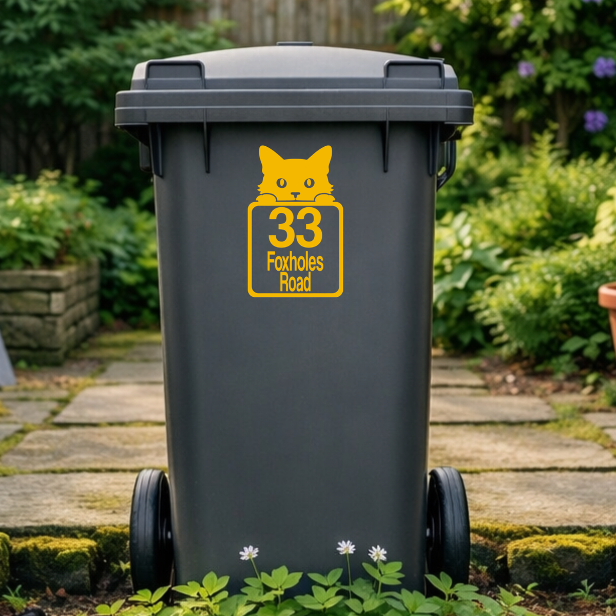 Peeking Cat Wheelie Bin Address Stickers