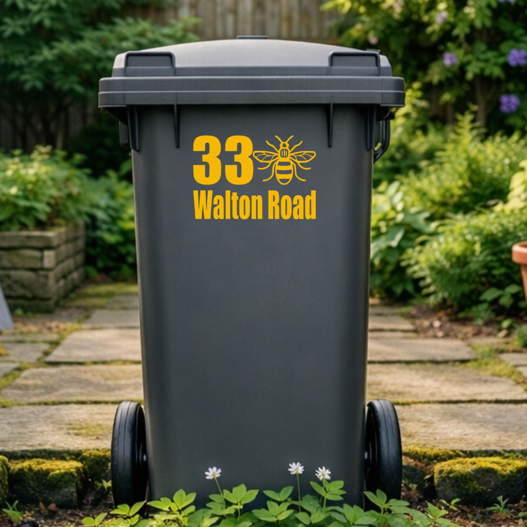 Manchester Bee Border Wheelie Bin Address Stickers