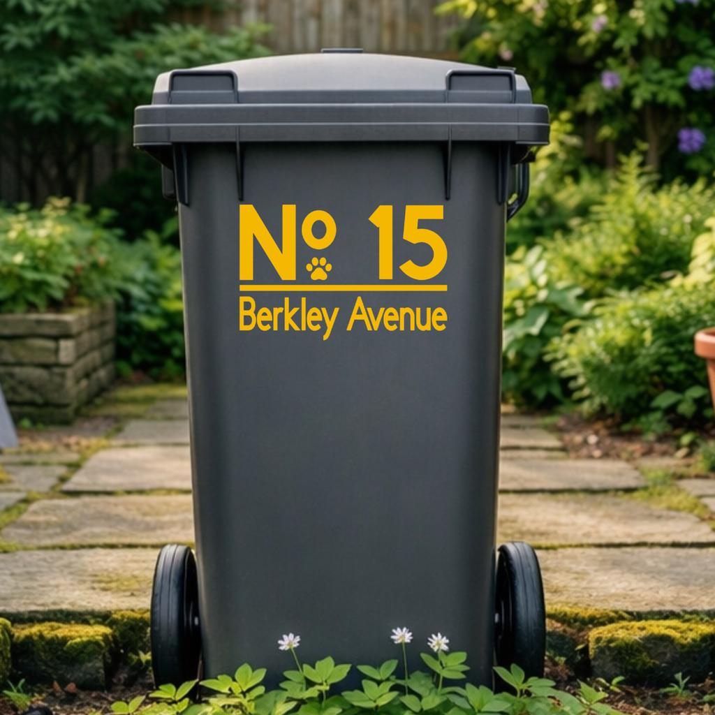 Paw Top Line Border Wheelie Bin Number Address Stickers