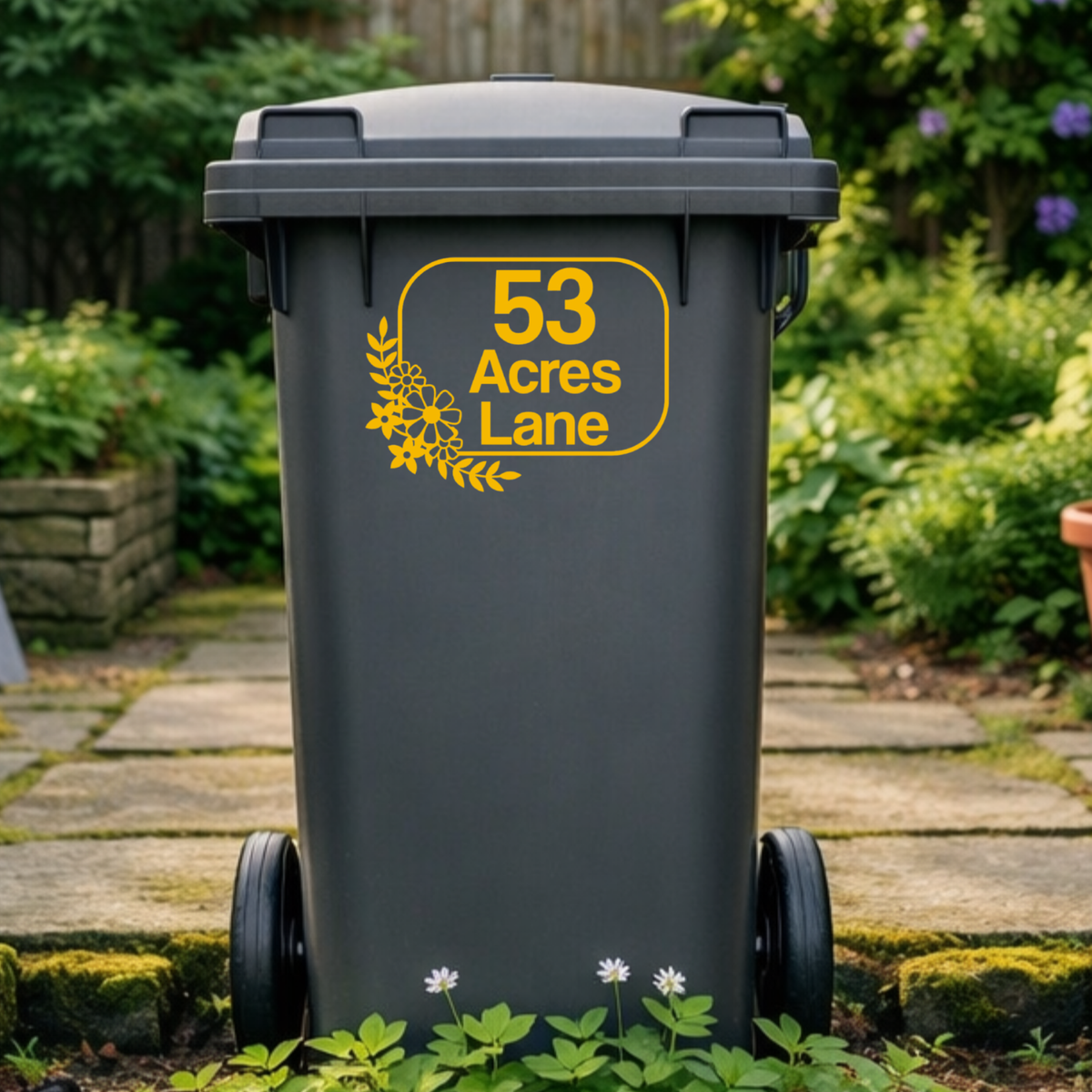 Rectangular Floral Border Wheelie Bin Address Stickers