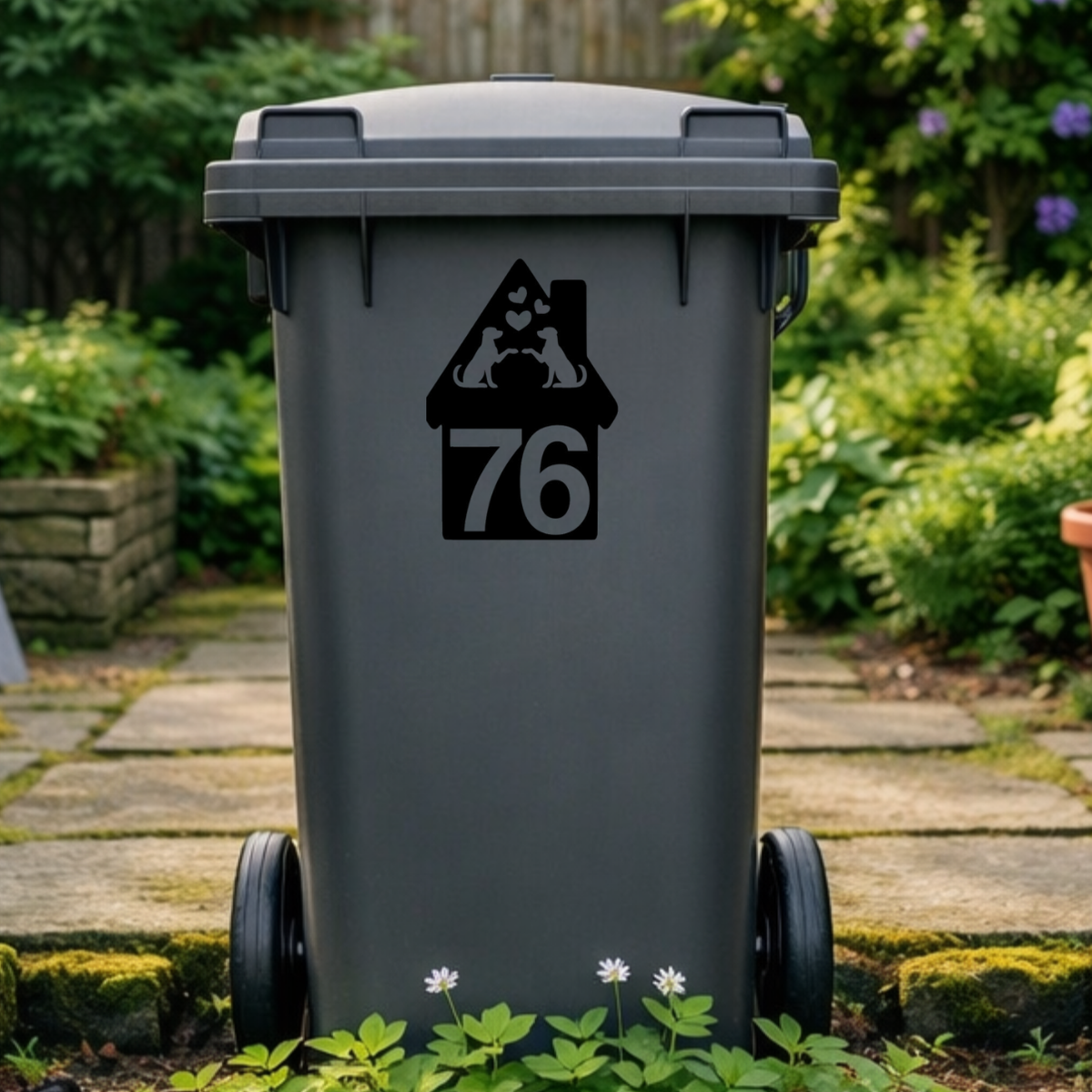 Dog Heart House Shaped Wheelie Bin Number Stickers