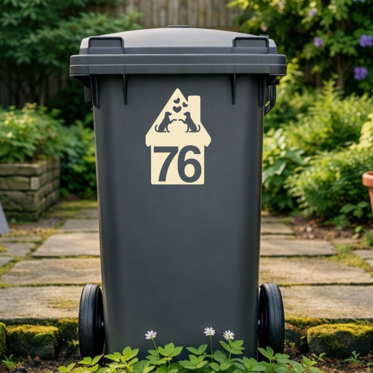 Dog Heart House Shaped Wheelie Bin Number Stickers