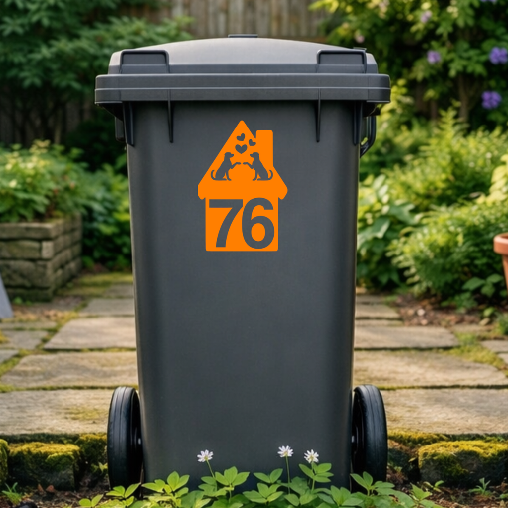 Dog Heart House Shaped Wheelie Bin Number Stickers