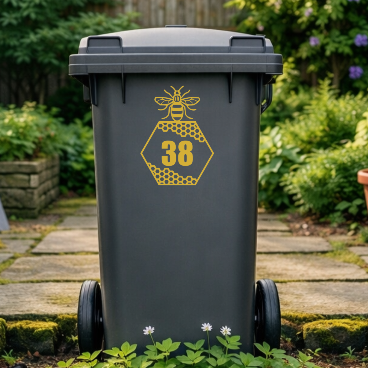 Bee Honey Comb Wheelie Bin Number Stickers
